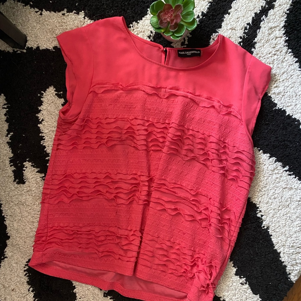 Karl Lagerfeld Pink Blouse Ruffle Short Sleeve